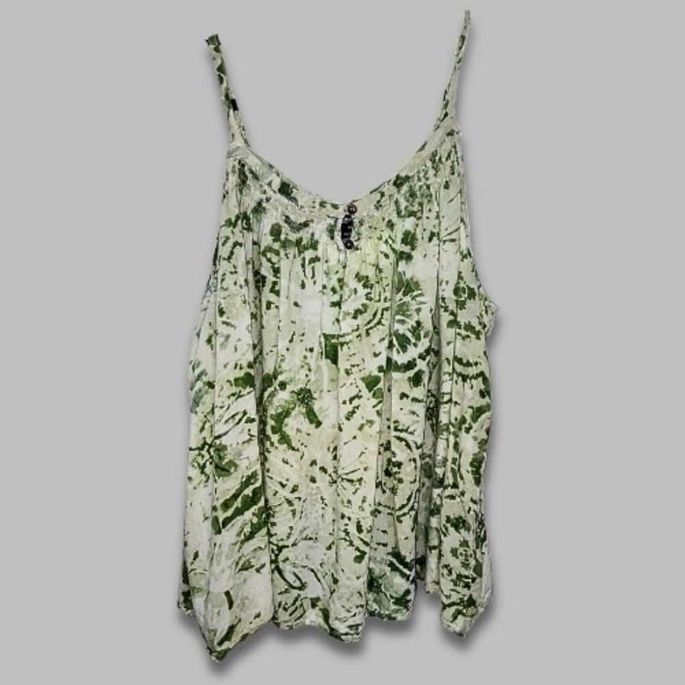 Millenium Halter Top Adjustable Spaghetti Straps Smocked Chest Green/White W 3X